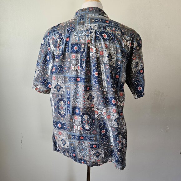 Vintage Handmade Cotton Hawaiian Mod Floral Ornate Mens Shirt L 60s Style - Picture 6 of 6